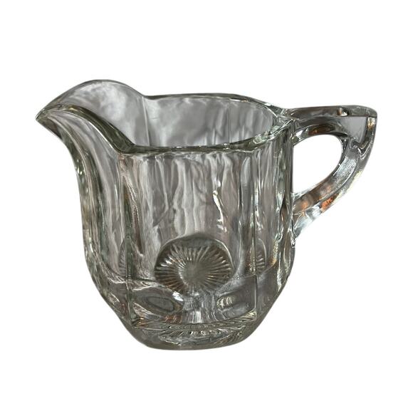 Vintage Heavy Pressed Glass Creamer 8oz Starburst Base Clear Table Pitcher - Picture 2 of 6